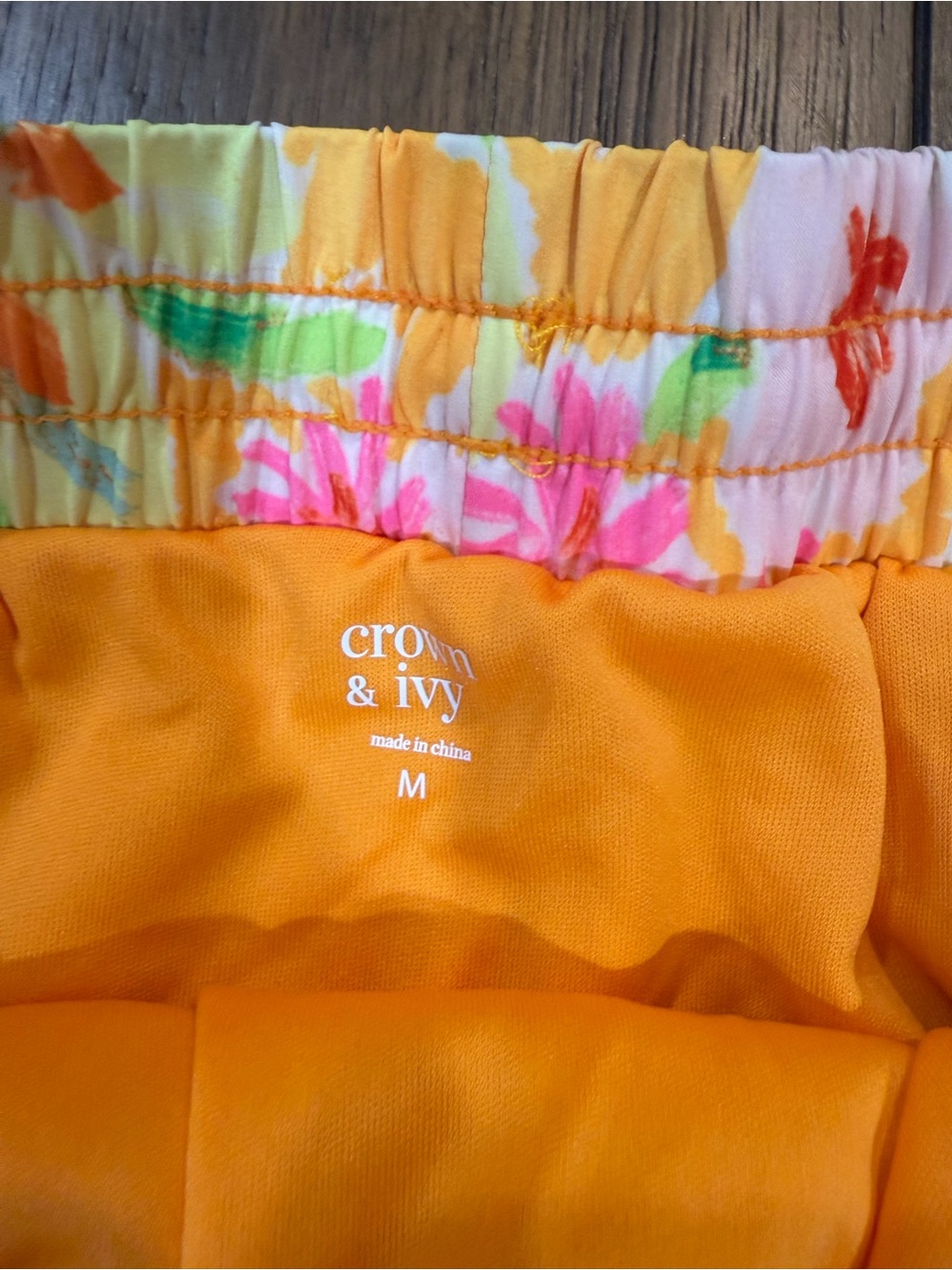 crown & ivy Yellow Floral Athletic Shorts with Pink & Green Accents - Picture 3 of 5